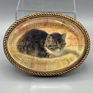 Vtg Linda Grayson Decorative Arts Kitty Cat Glass Oval Paperweight Figurine